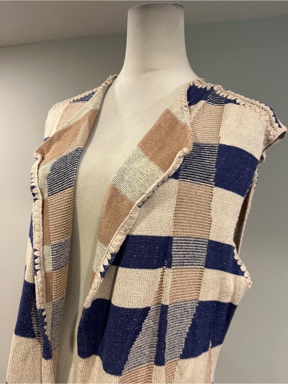 Nic+ Zoe Striped Open Front Sleeveless Cardigan Vest size medium - Picture 2 of 9